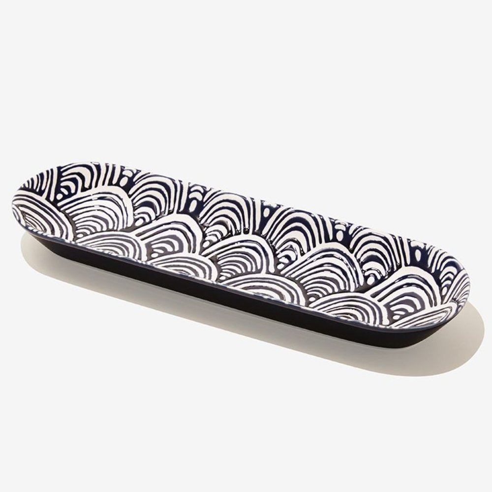 NIB Short stories navy & white ceramic tray 14.1”x 4.25”